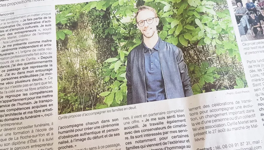 Ouest France Cyrille Merlet Maître de cérémonie et accompagnant au deuil vendée